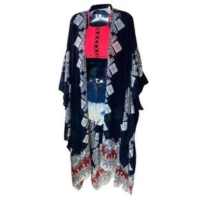 Style Standard black white red kimono coverup robe, One Size